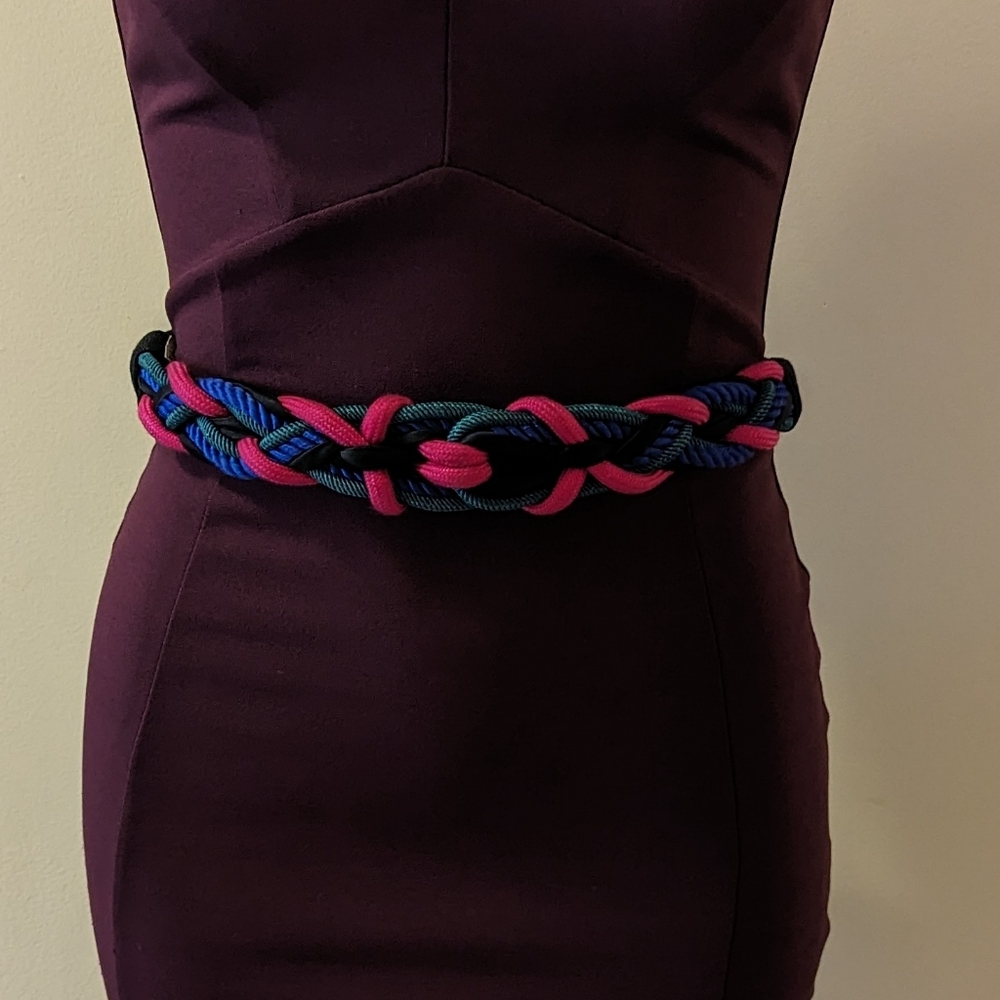 Vintage bright pink, black and blue knot waist belt size M